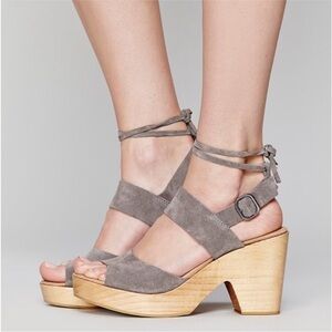 Free People Gray Suede Ankle Tie Clog Sandals